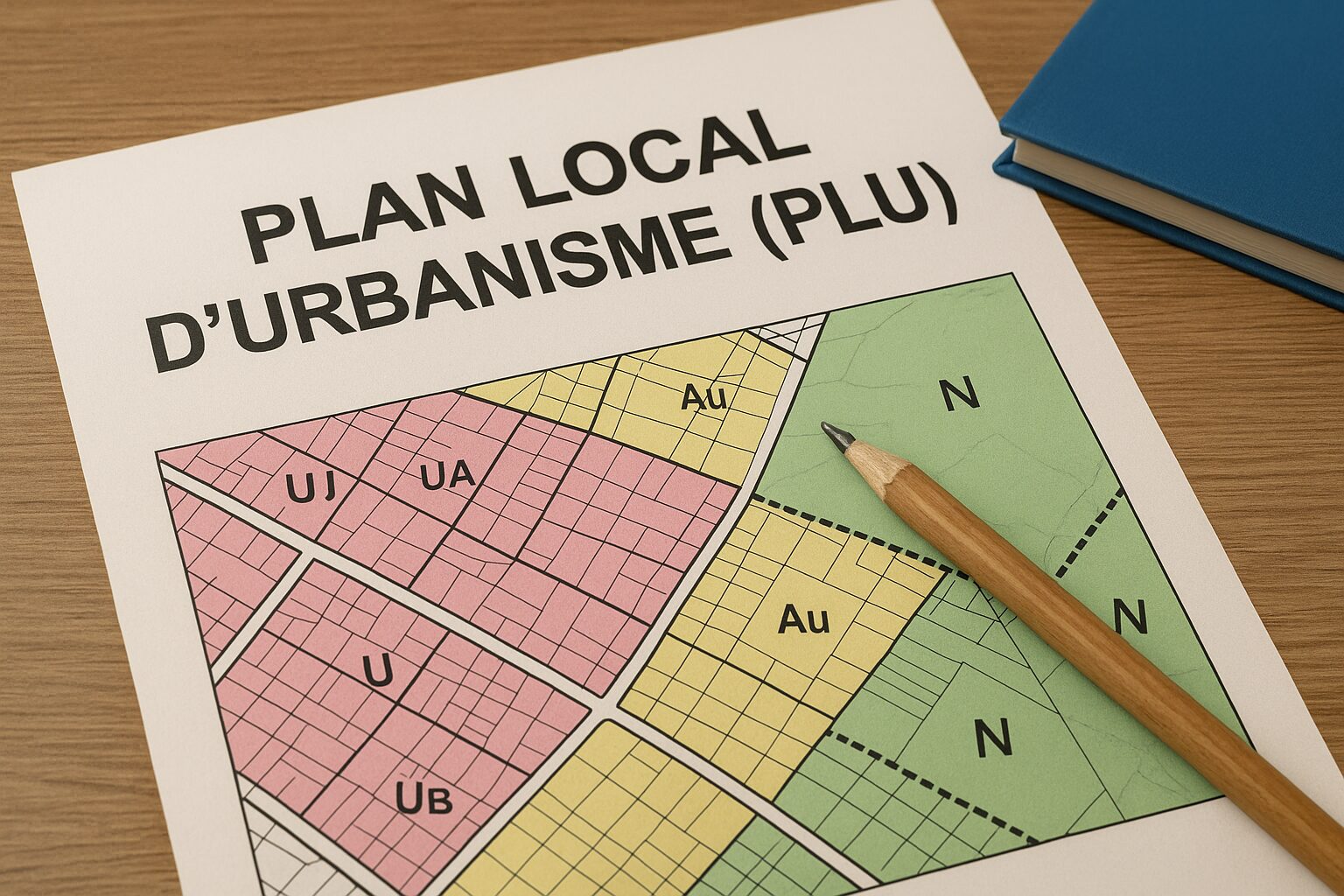 Document officiel du Plan Local d’Urbanisme (PLU) avec carte colorée des zones constructibles et non constructibles.